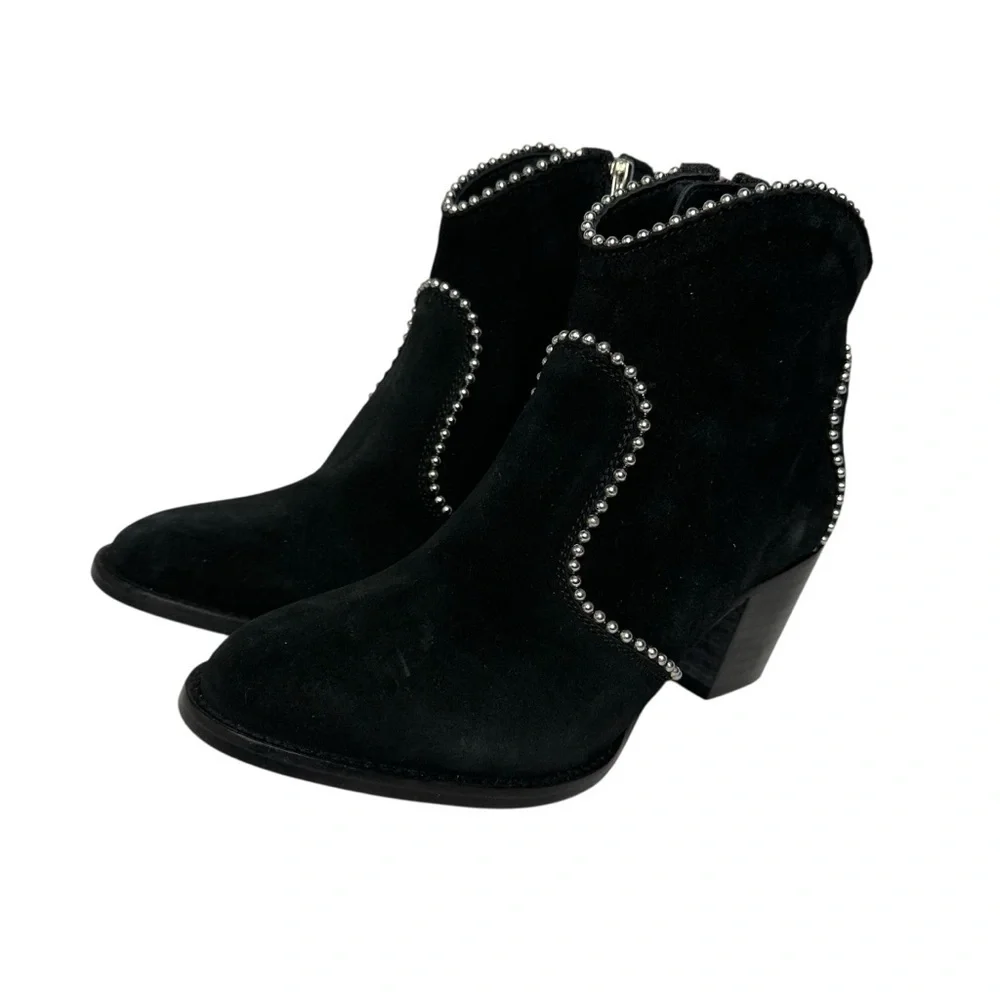 Zadig & Voltaire Molly Black Suede Stud Piping Bootie EU 37/US 6